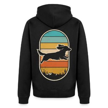 Dackel Springt Sonnenuntergang Retro Jagdhund - Unisex Premium Bio Zip Hoodie - Schwarz - Hinten - Nico (187cm)