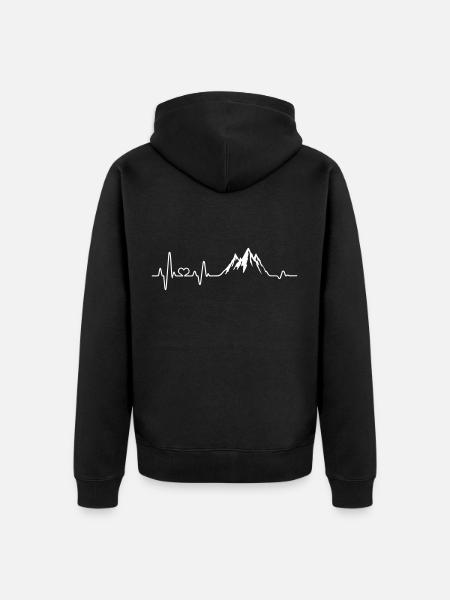 Heartbeat montagnes montagnes randonnée randonneurs d'alpinisme - Veste à capuche bio Premium Unisexe - noir