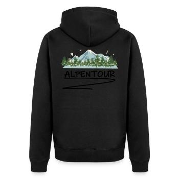 Wandern Alpen - Unisex Premium Bio Zip Hoodie - Schwarz - Hinten - Nico (187cm)