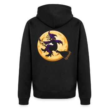 Hexe mit Hexenbesen - Unisex Premium Bio Zip Hoodie - Schwarz - Hinten - Nico (187cm)