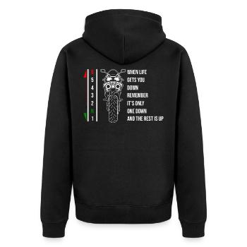 Motorbike Motorcycle Gears When Life Gets You Down - Unisex Premium Bio Zip Hoodie - Schwarz - Hinten - Nico (187cm)