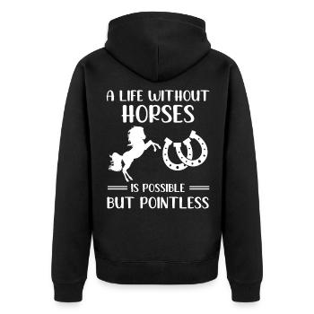 Ein Leben Ohne Pferde Ist Möglich - Pferd - Unisex Premium Bio Zip Hoodie - Schwarz - Hinten - Nico (187cm)