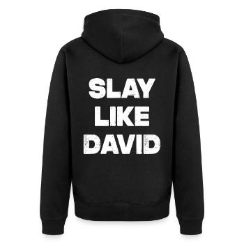 Slay Like David - Unisex Premium Bio Zip Hoodie - Schwarz - Hinten - Nico (187cm)