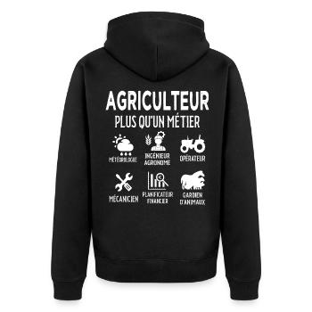 Agriculteur Plus Qu'un Métier - Cadeau Agriculture - Veste à capuche bio Premium Unisexe - noir - Dos - Nico (187cm)