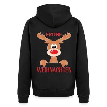 Rentier Xmas Frohe Weihnacht Geschenkidee - Unisex Premium Bio Zip Hoodie - Schwarz - Hinten - Nico (187cm)