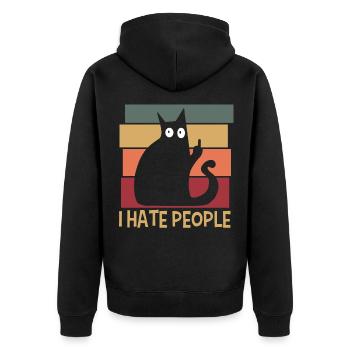 I Hate People Cat Retro - Unisex Premium Organic Zip Hoodie - black - Back - Nico (187cm)