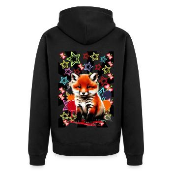 80er Kinder Fuchs Füchse Mädchen Jungen Teenie - Unisex Premium Bio Zip Hoodie - Schwarz - Hinten - Nico (187cm)