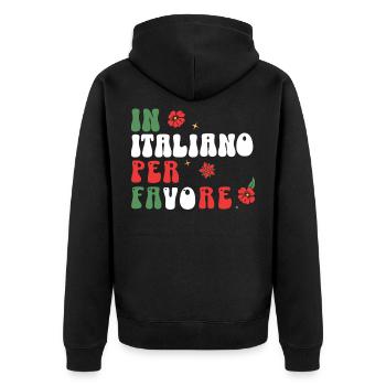 In Italiano Per Favore - drôle de langue italienne - Veste à capuche bio Premium Unisexe - noir - Dos - Nico (187cm)