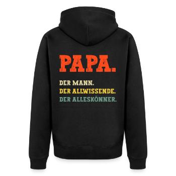 Papa Der Mann Vater Dad Geburtstag Sprüche lustig - Unisex Premium Bio Zip Hoodie - Schwarz - Hinten - Nico (187cm)