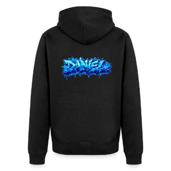 Graffiti  DANIEL Prénom cadeau idéal imprimable  - Veste à capuche bio Premium Unisexe - noir - Dos - Nico (187cm)