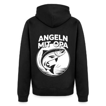 Angeln mit Opa Opas Angelbuddy Angelguide - Unisex Premium Bio Zip Hoodie - Schwarz - Hinten - Nico (187cm)