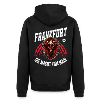 Frankfurt Macht Main Fußball Fan Geschenkidee - Unisex Premium Bio Zip Hoodie - Schwarz - Hinten - Nico (187cm)