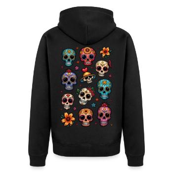 Tête de mort mexicaine - sugar skull - doodle - Veste à capuche bio Premium Unisexe - noir - Dos - Nico (187cm)