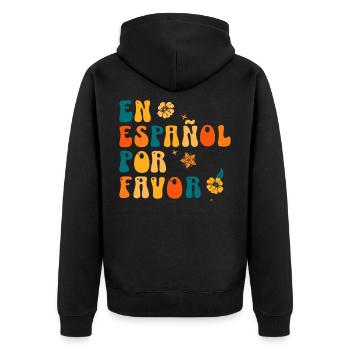 En Español Por Favor – Lustiger Spanischlehrer - Unisex Premium Bio Zip Hoodie - Schwarz - Hinten - Nico (187cm)