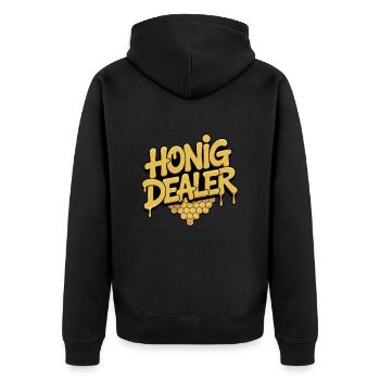 Lustiger Imker Spruch Honig Dealer - Unisex Premium Bio Zip Hoodie - Schwarz - Hinten - Nico (187cm)