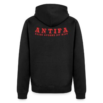 antifa - alles andere ist mist - Unisex Premium Bio Zip Hoodie - Schwarz - Hinten - Nico (187cm)