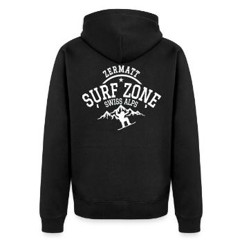 Zermatt Surf Zone - Unisex Premium Organic Zip Hoodie - black - Back - Nico (187cm)