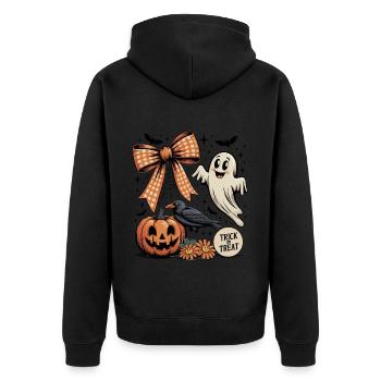 Halloween Geist - Unisex Premium Bio Zip Hoodie - Schwarz - Hinten - Nico (187cm)