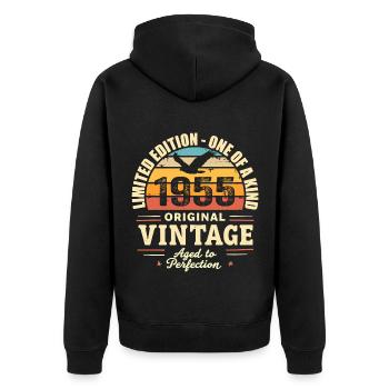 1955 Geburtstagsgeschenk Vintage 1955 Retro 1955 - Unisex Premium Bio Zip Hoodie - Schwarz - Hinten - Nico (187cm)