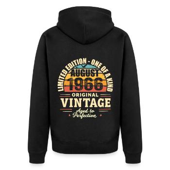 August 1966 Geburtstag August 1966 - August 1966 - Unisex Premium Bio Zip Hoodie - Schwarz - Hinten - Nico (187cm)