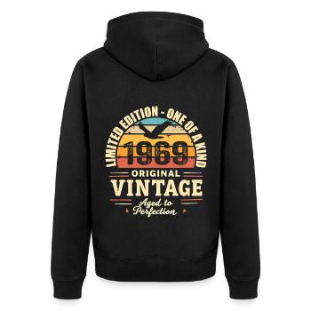 1969 Geburtstagsgeschenk Vintage 1969 Retro 1969 - Unisex Premium Bio Zip Hoodie - Schwarz - Hinten - Nico (187cm)