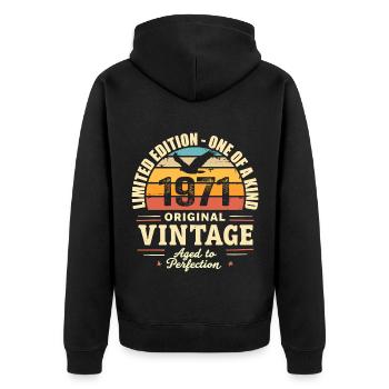 1971 Geburtstagsgeschenk Vintage 1971 Retro 1971 - Unisex Premium Bio Zip Hoodie - Schwarz - Hinten - Nico (187cm)