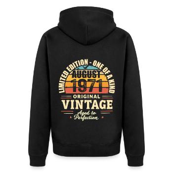 Août 1971 Anniversaire Août 1971 - August 1971 - Veste à capuche bio Premium Unisexe - noir - Dos - Nico (187cm)
