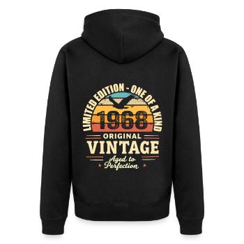 1968 Geburtstagsgeschenk Jahrgang 1968 Retro 1968 - Unisex Premium Bio Zip Hoodie - Schwarz - Hinten - Nico (187cm)