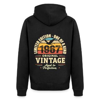 1967 Geburtstagsgeschenk Jahrgang 1967 Retro 1967 - Unisex Premium Bio Zip Hoodie - Schwarz - Hinten - Nico (187cm)
