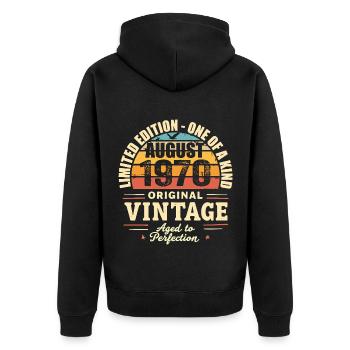 Août 1970 Anniversaire Août 1970 - August 1970 - Veste à capuche bio Premium Unisexe - noir - Dos - Nico (187cm)