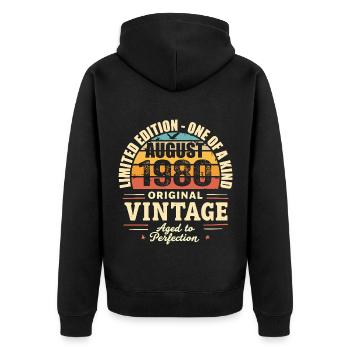 Août 1980 Anniversaire Août 1980 - August 1980 - Veste à capuche bio Premium Unisexe - noir - Dos - Nico (187cm)