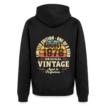 Août 1978 Anniversaire Août 1978 - August 1978 - Veste à capuche bio Premium Unisexe - noir - Dos - Nico (187cm)