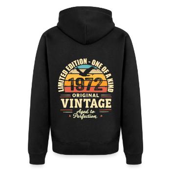 1972 Geburtstagsgeschenk Vintage 1972 Retro 1972 - Unisex Premium Bio Zip Hoodie - Schwarz - Hinten - Nico (187cm)