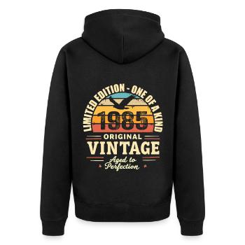 Geburtstagsgeschenk 1985 Jahrgang 1985 Retro 1985 - Unisex Premium Bio Zip Hoodie - Schwarz - Hinten - Nico (187cm)