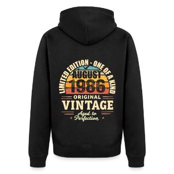 Août 1986 Anniversaire Août 1986 - August 1986 - Veste à capuche bio Premium Unisexe - noir - Dos - Nico (187cm)