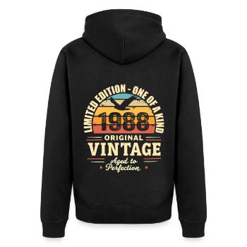 1988 Geburtstagsgeschenk Jahrgang 1988 Retro 1988 - Unisex Premium Bio Zip Hoodie - Schwarz - Hinten - Nico (187cm)