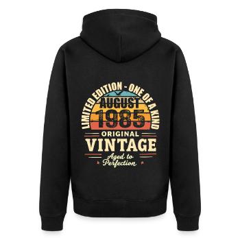 Août 1985 Anniversaire Août 1985 - August 1985 - Veste à capuche bio Premium Unisexe - noir - Dos - Nico (187cm)