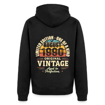 August 1990 Jubiläum August 1990 - August 1990 - Unisex Premium Bio Zip Hoodie - Schwarz - Hinten - Nico (187cm)