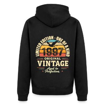 Geburtstagsgeschenk 1997 Jahrgang 1997 Retro 1997 - Unisex Premium Bio Zip Hoodie - Schwarz - Hinten - Nico (187cm)