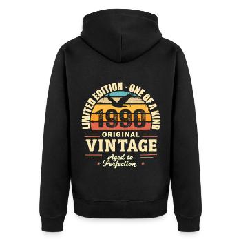 1990 Geburtstagsgeschenk Jahrgang 1990 Retro 1990er Jahre - Unisex Premium Bio Zip Hoodie - Schwarz - Hinten - Nico (187cm)