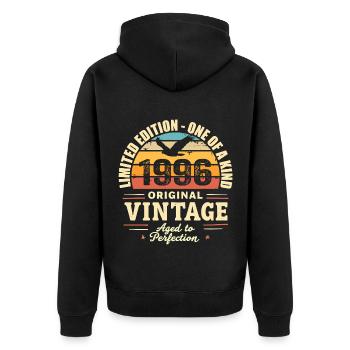 Geburtstagsgeschenk 1996 Jahrgang 1996 Retro 1996 - Unisex Premium Bio Zip Hoodie - Schwarz - Hinten - Nico (187cm)