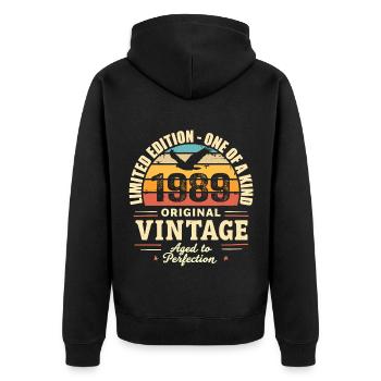 1989 Geburtstagsgeschenk Jahrgang 1989 Retro 1989 - Unisex Premium Bio Zip Hoodie - Schwarz - Hinten - Nico (187cm)
