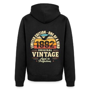 1992 Geburtstagsgeschenk Jahrgang 1992 Retro 1992 - Unisex Premium Bio Zip Hoodie - Schwarz - Hinten - Nico (187cm)
