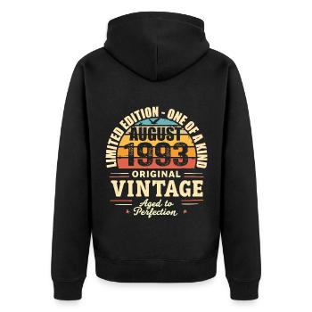 Août 1993 Anniversaire Août 1993 - August 1993 - Veste à capuche bio Premium Unisexe - noir - Dos - Nico (187cm)