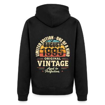 August 1995 Geburtstag August 1995 - August 1995 - Unisex Premium Bio Zip Hoodie - Schwarz - Hinten - Nico (187cm)