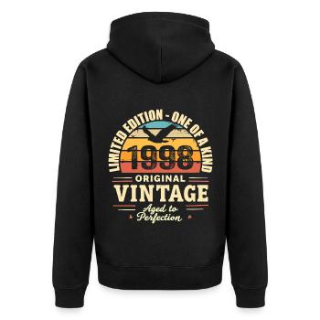 1998 Geburtstagsgeschenk Jahrgang 1998 Retro 1998 - Unisex Premium Bio Zip Hoodie - Schwarz - Hinten - Nico (187cm)