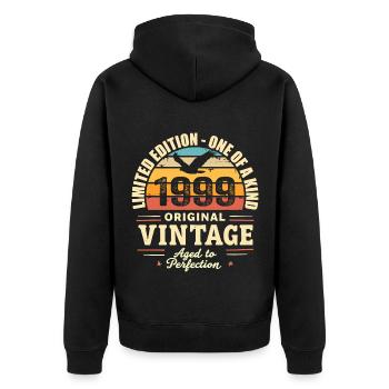 Geburtstagsgeschenk 1999 Jahrgang 1999 Retro 1999 - Unisex Premium Bio Zip Hoodie - Schwarz - Hinten - Nico (187cm)