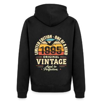 1995 Geburtstagsgeschenk Jahrgang 1995 Retro 1995 - Unisex Premium Bio Zip Hoodie - Schwarz - Hinten - Nico (187cm)