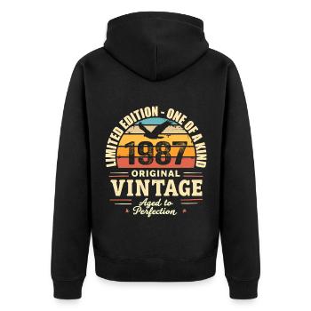 Geburtstagsgeschenk 1987 Jahrgang 1987 Retro 1987 - Unisex Premium Bio Zip Hoodie - Schwarz - Hinten - Nico (187cm)