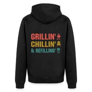 Grillin Chillin Refilling- Grill Geschenk - Unisex Premium Bio Zip Hoodie - Schwarz - Hinten - Nico (187cm)